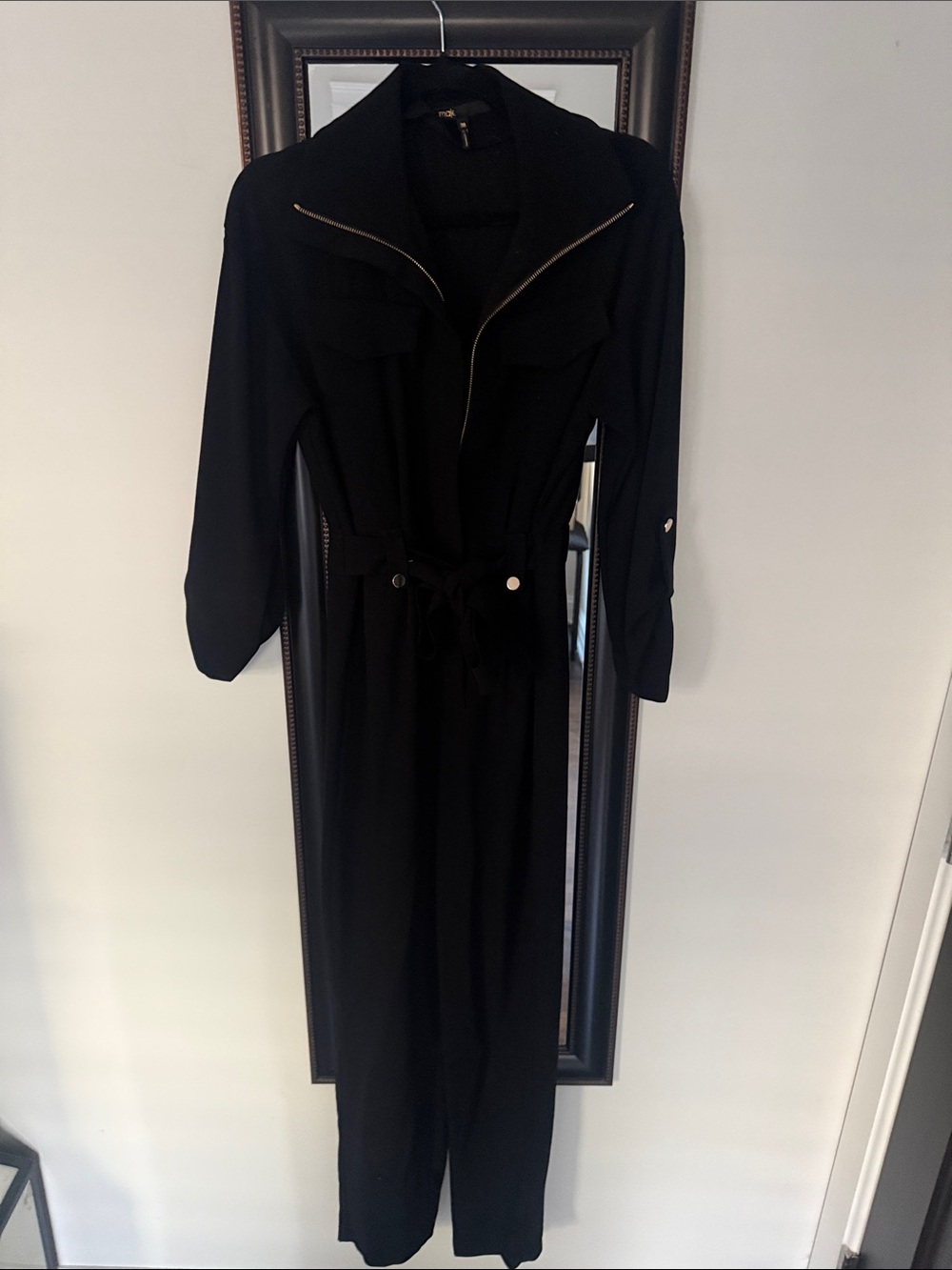 Maje Utility Black Women's Jumpsuit with Belt & Gold Embellishing | size 38